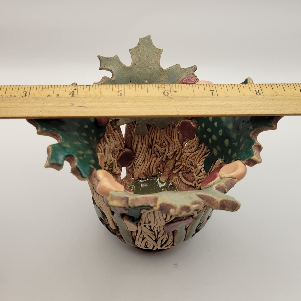 Handmade Art Pottery Candle Holder. Artist Signed. Woodland Design. - Picture 10 of 13